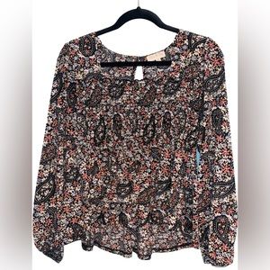 LONG SLEEVE RUCHED PAISLEY BLOUSE